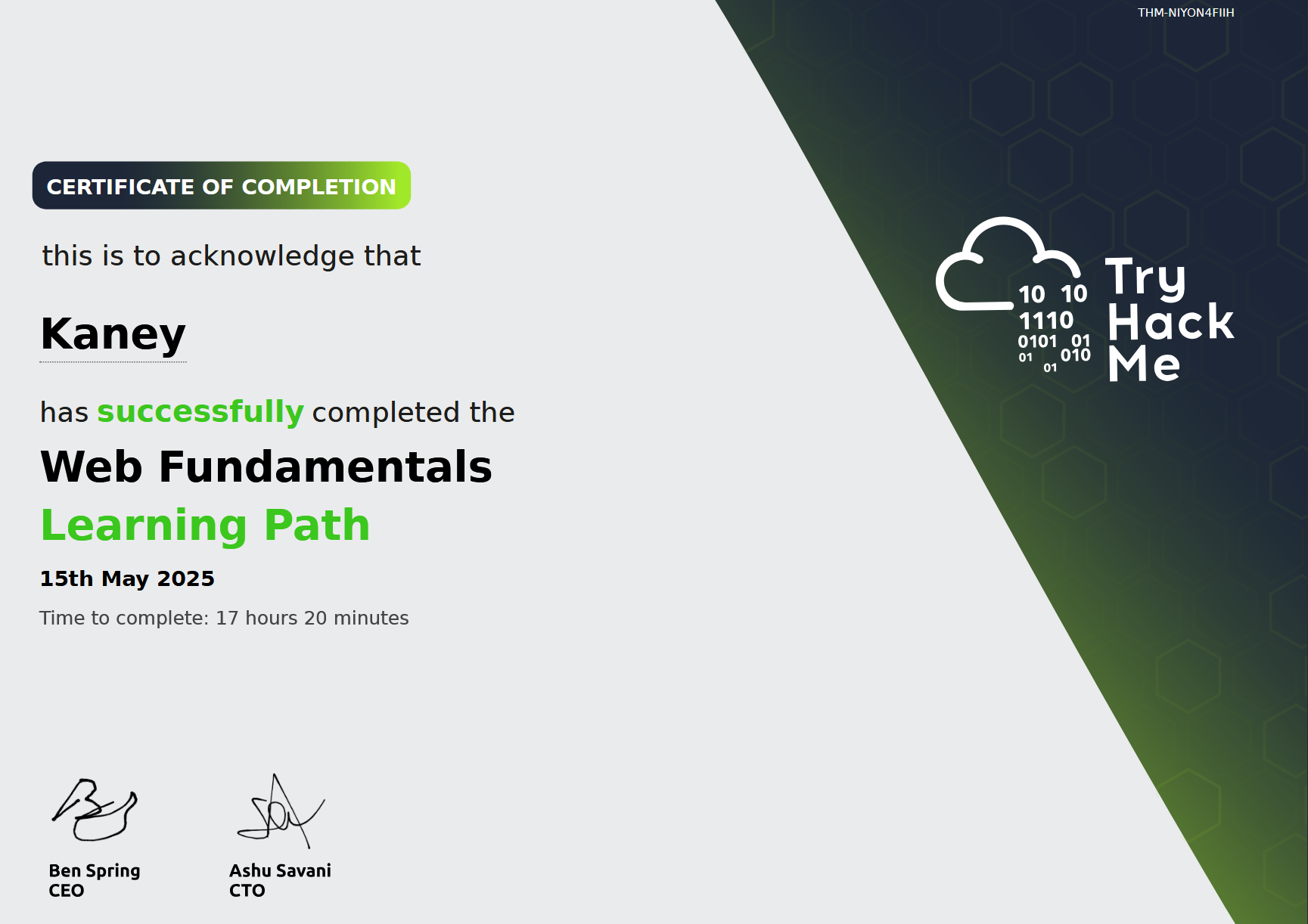 TryHackMe certificate